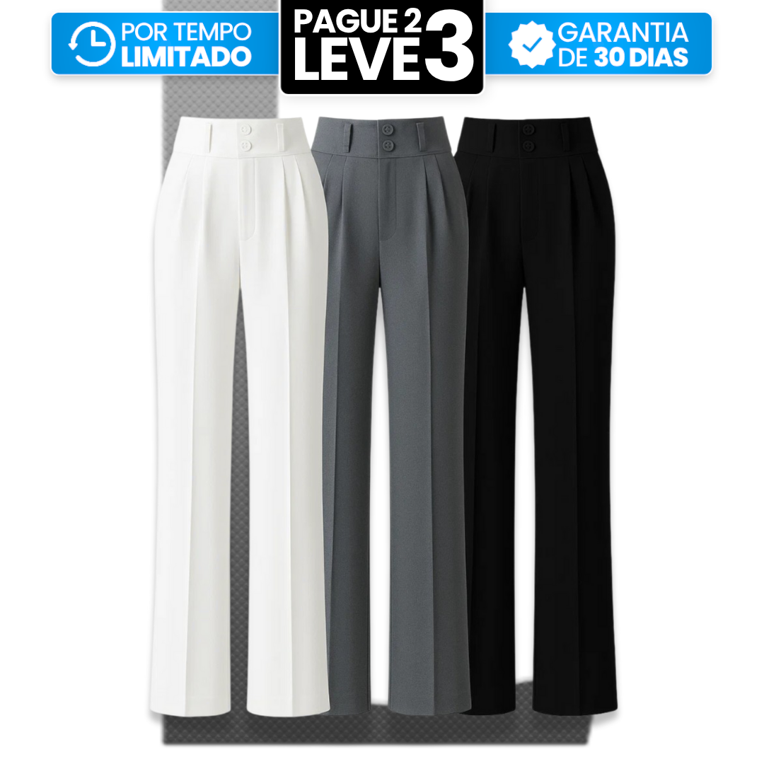 [Leve 3, Pague Só 2] Calça Feminina Lavínia Cintura Alta com Botões Duplos em Poliéster, Poliuretano e Spandex