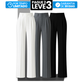 [Leve 3, Pague Só 2] Calça Feminina Lavínia Cintura Alta com Botões Duplos em Poliéster, Poliuretano e Spandex